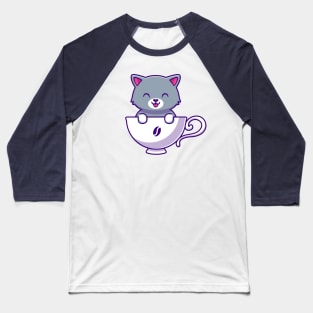 Cute Cat In Cup Coffee Baseball T-Shirt